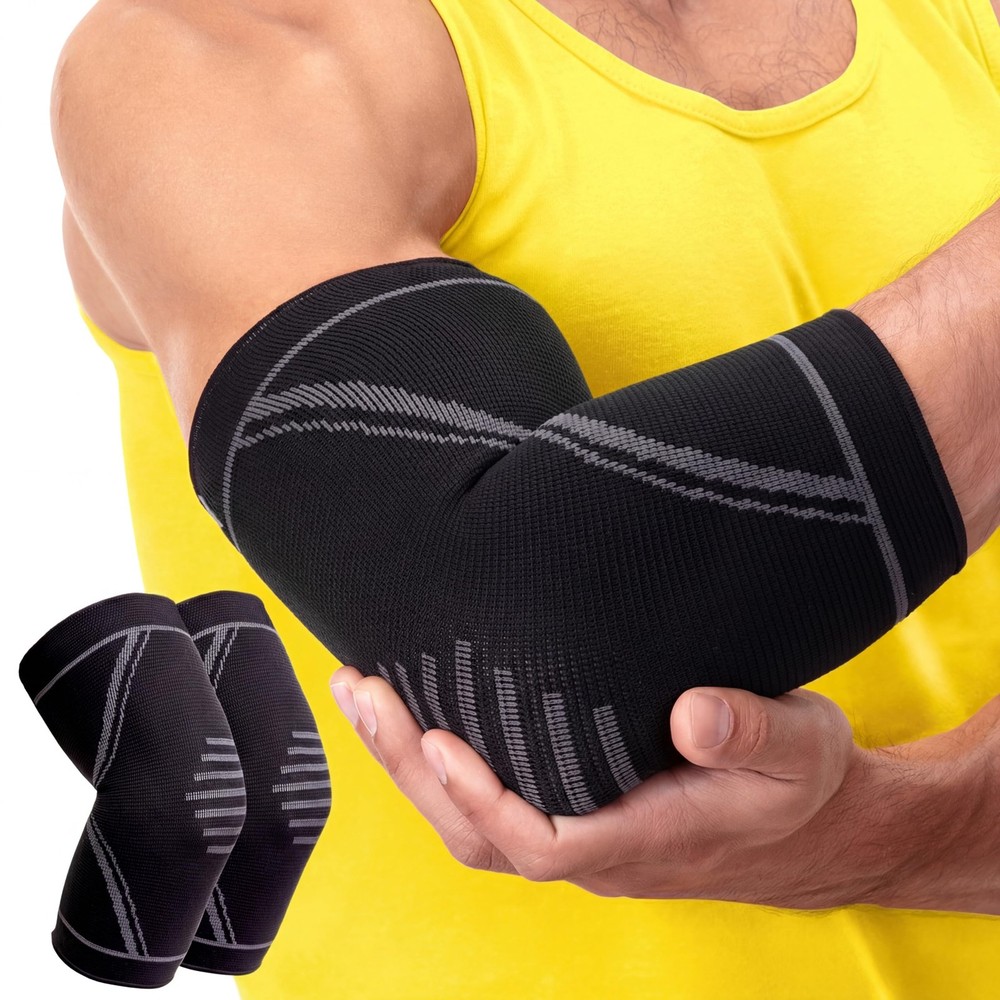 PhysFlex Elbow Brace 2 Pack for Tennis & Golfer’s Pain Large, Black