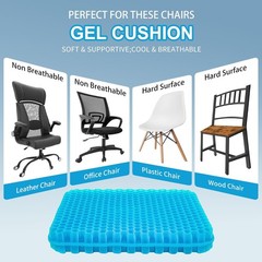 Gel Seat Cushion Long Sitting 16.5x 14.5 x 2.4in Extra Thick＆Soft Gel Cushion