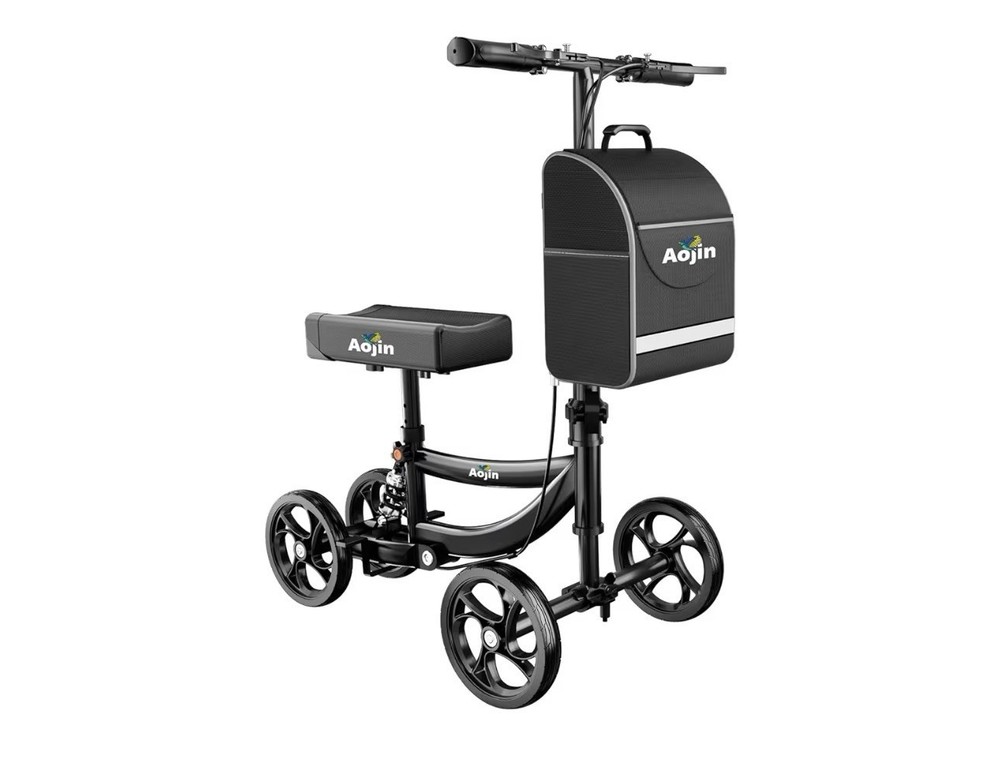 Aojin Knee Scooter, 300lbs Capacity, 13″ Big PU Seat, All Terrain Foldable Knee