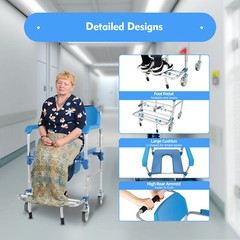 350lbs Commode Wheelchair Assist Mobility Medical Transport Rolling Shower Chair