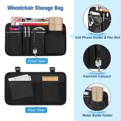 FINPAC Wheelchair Side Organizer Bag with Cup Holder, 14 x 7.5 inches, Black