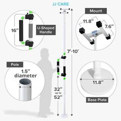 JJ CARE Transfer Pole Floor to Ceiling Grab Bar Adjustable 7-10ft for Elderly.