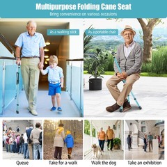 Folding Adjustable Cane Seat Aluminum Alloy Crutch Chair With Light Black