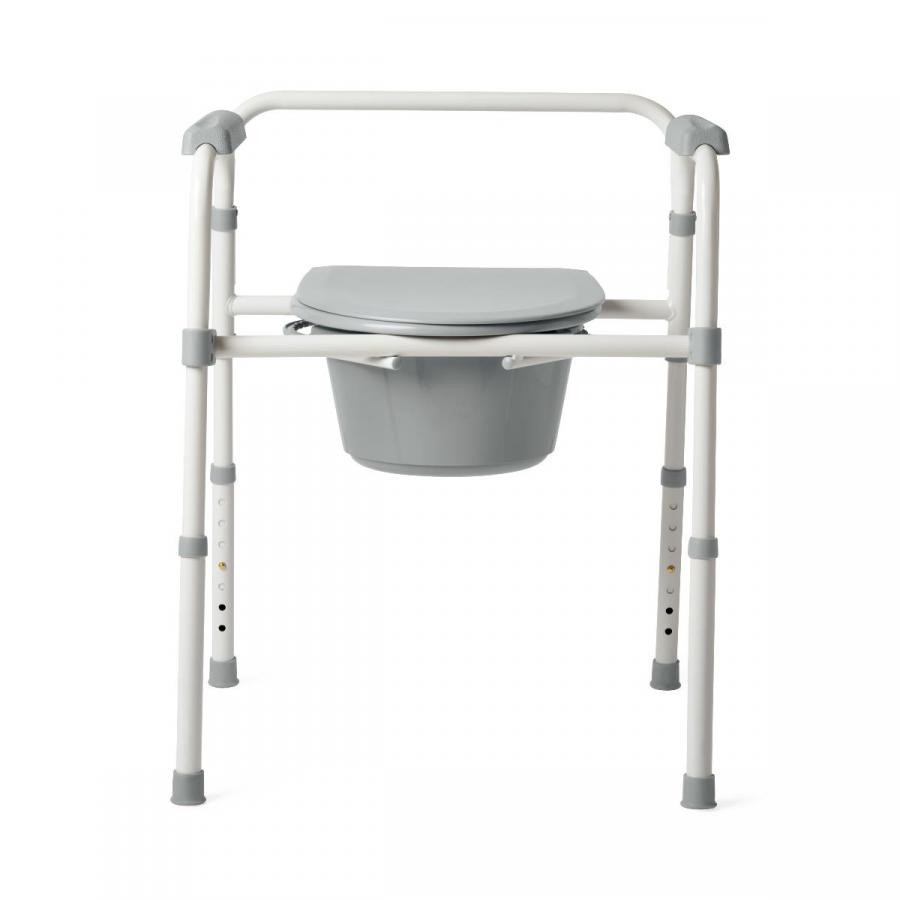 Medline 3-in-1 Folding Commode Steel 350 lb Cap Armrests/Splashguard, 1 Ct