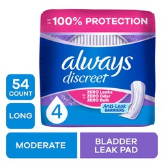 Incontinence Pads, Moderate Absorbency, Long 54 Count