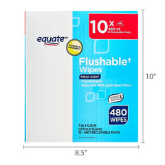 Equate Flushable Wet Wipes, Fresh Scent, 480 Wipes, 10 Pack