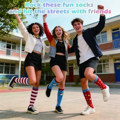 3 Pairs Funny Movie Sock Red and White Striped Crazy Knee High Small-Medium