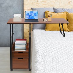 Height Adjustable Overbed Table 100 × 40 cm Foldable Top, Wheels & Drawer