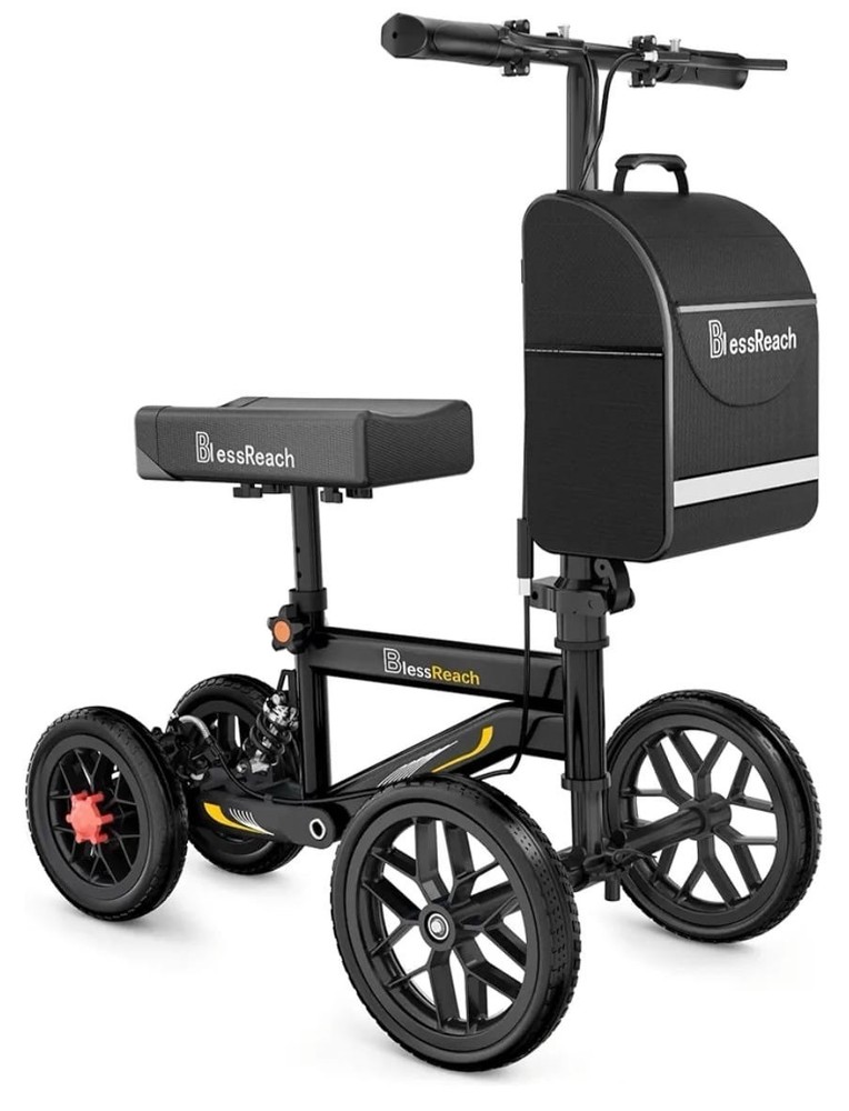 BlessReach All-Terrain 4-Wheel Knee Walker Scooter, Adjustable, 300 lb, Black