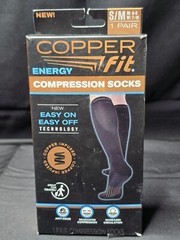 NEW COPPER FIT ENERGY COMPRESSION SOCKS S/M 1 PAIR NYLON/SPANDEX/POLYESTER