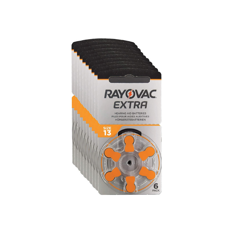 60 Rayovac Extra Mercury Free Hearing Aid Batteries Size: 13 + Battery Holder