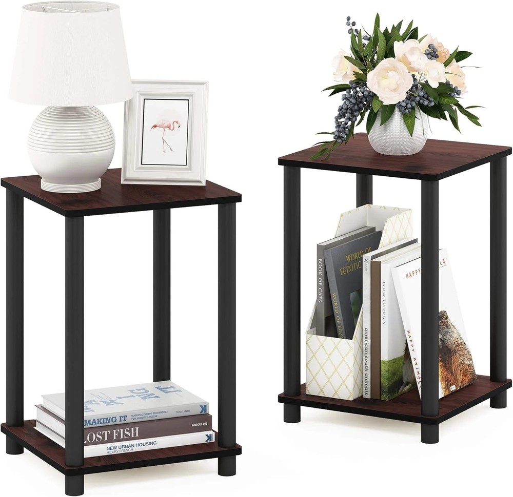 3-Tier Corner Shelf End Table Turn-N-Tube Storage Rack Set of 2Dark Cherry Black