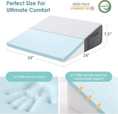 Cozymaker 7.5″ Bed Wedge Pillow for Sleeping After Surgery, Back Support, Leg