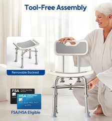 350 lbs Rectangular Adjustable Shower Chair with Back Elderly Seat Bench Stool