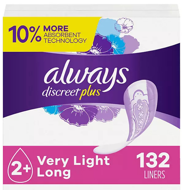 Always Discreet plus Incontinence Liners for Women, Very Light Long (132 Ct.)