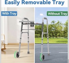 LOYODA Folding Walker w/Tray, 2 Wheels, Adjustable 31-38″.