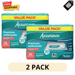 2 Pack Assurance Underpads XL 30Ct Maximum Absorbency Unisex Adult Bed Pads