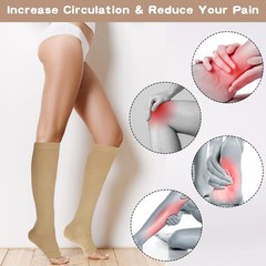 2 Pair Open Toe Compression Socks 15-20 mmHg Circulation Support