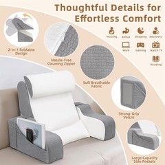 Reading Pillow for Bed Adult, 2-in-1 Foldable Back Wedge Pillow