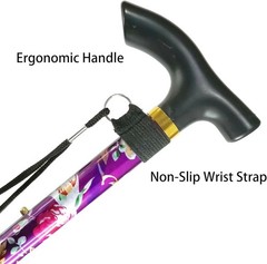 Portable Adjustable Folding Cane with Internal Wrist Strap & Ergonomic Grip