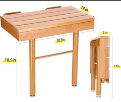 Folding Shower Seat Wall Mounted Bath Bench, Fold Down Shower Seat w/ Legs Wood