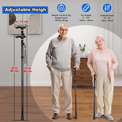 Folding Cane – Adjustable Height Walking Stick with T Handle & Wrist Strap