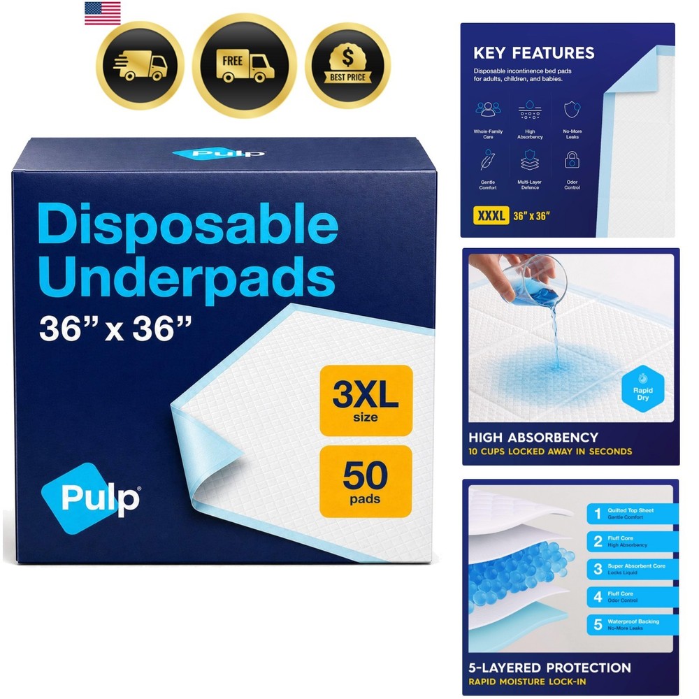 50 x Incontinence Underpads 36″ x 36″ | XXXL Bed Pads Disposable Adult | Supe…