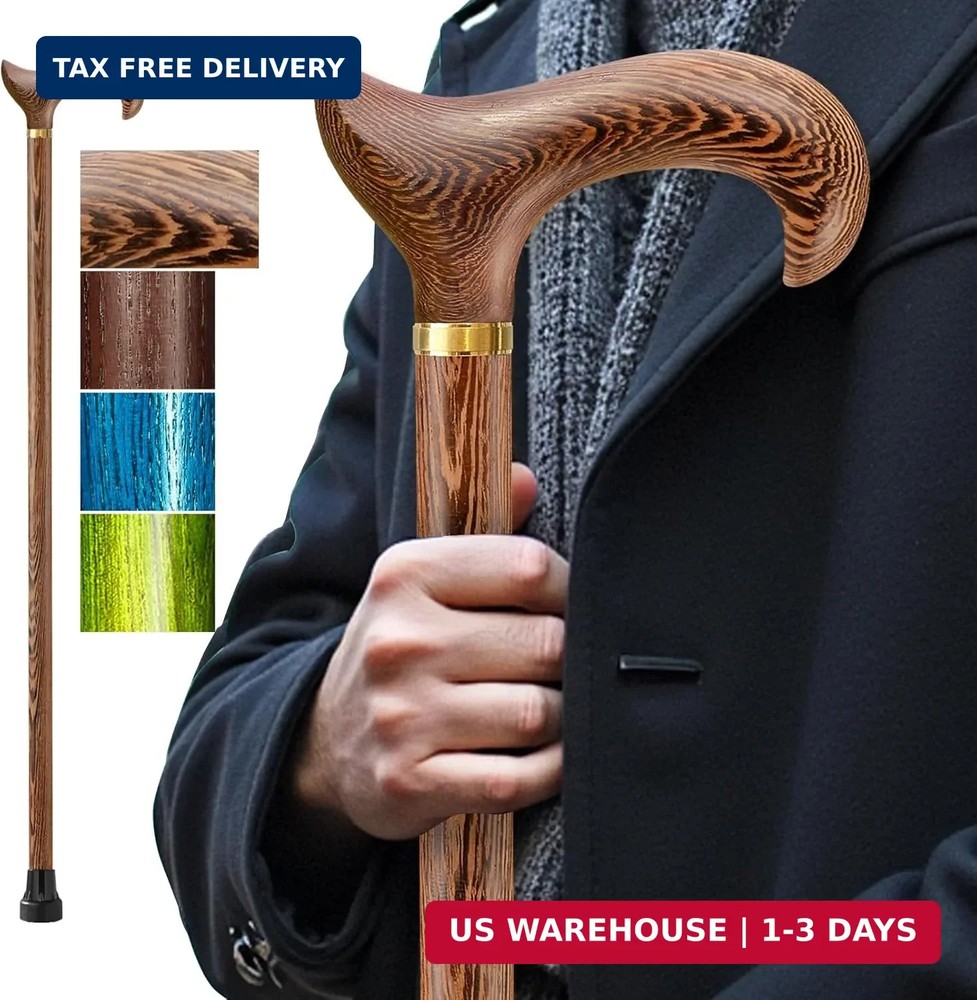 Walking Cane, Available in Multiple Inches Wooden Cane Support up to 300 Lbs, Su