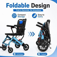 Lightweight Foldable Transport Wheelchair Padded Seat Flip Armrests Swing Away