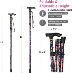 Adjustable Folding Cane Lightweight Aluminum Walking Stick with Wrist Strap f…