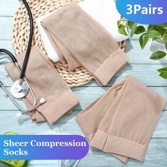 3 Pairs Sheer Compression Socks 20-30 Mmhg Knee High Compression Medium Nude