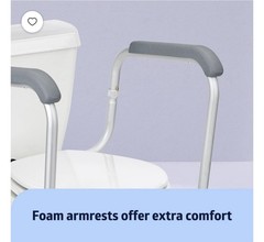 Adjustable Height Toilet Safety Frame, Foam Armrests, Aluminum, 250 lb