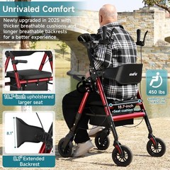 StrollAid Upright Walkers for Seniors, Tall Standing Folding Rolling Walker USA