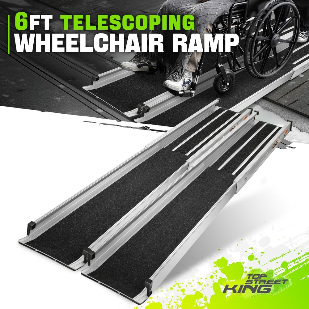 3.45-6ft Adjustable 600lbs Aluminum Alloy Black Access Ramp Wheelchair Ramp 2pcs