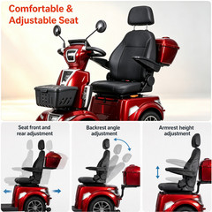 500W Heavy Duty 4 Wheel Mobility Scooters 48V Max Weight Capacity 700 lbs Red