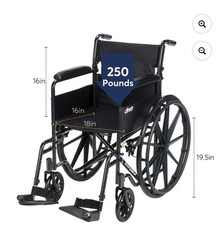 Drive Manual Wheelchair Black Foldable Padded Armrests 16″ Seat 250 lb