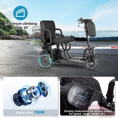 3 Wheels 350W Foldable Mobility Scooter With ice cooler box For Camping Fishing
