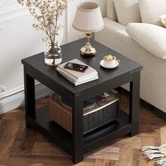 Black End Table, 20×20 Inch Square Side Table for Living Room, Large Wood Accent