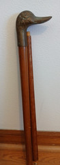 Vintage Brass Duck Head Walking Cane 36” Light Wood Collapsible 2 Piece Stick