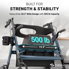 Helavo 2-in-1 Bariatric Walker Wheelchair Combo 500 lb Extra Wide All-Terrain