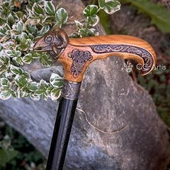 Metal walking stick cane solid brass bronze Ram Skull wooden handle black shaft