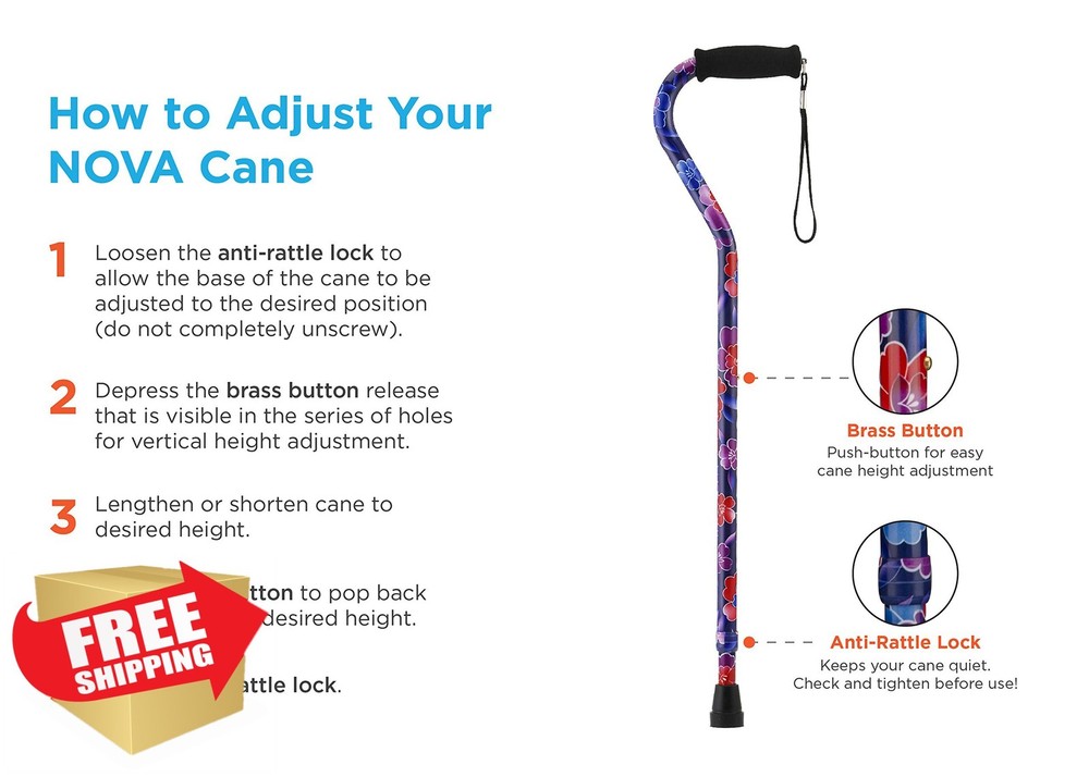 NOVA Designer Walking Cane Offset Handle Lightweight Blue Waves