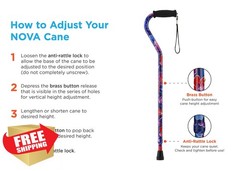 NOVA Designer Walking Cane Offset Handle Lightweight Blue Waves
