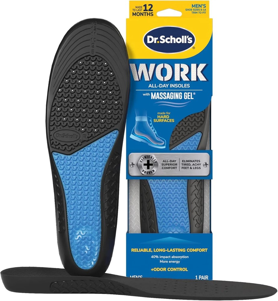 Dr. Scholl’s Work All-Day Comfort Insoles Massaging Gel Men Trim to Fit 1 Pair