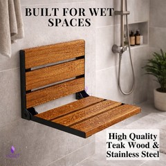 Easy Folding Handmade Teak Shower Seat Wall Mounted Bath Bench with Backrest