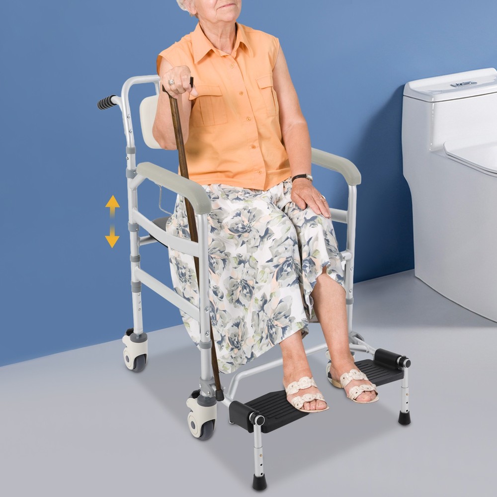 Rolling Shower Wheelchair Foldable Height Adjustable Toilet Chair 380 lbs