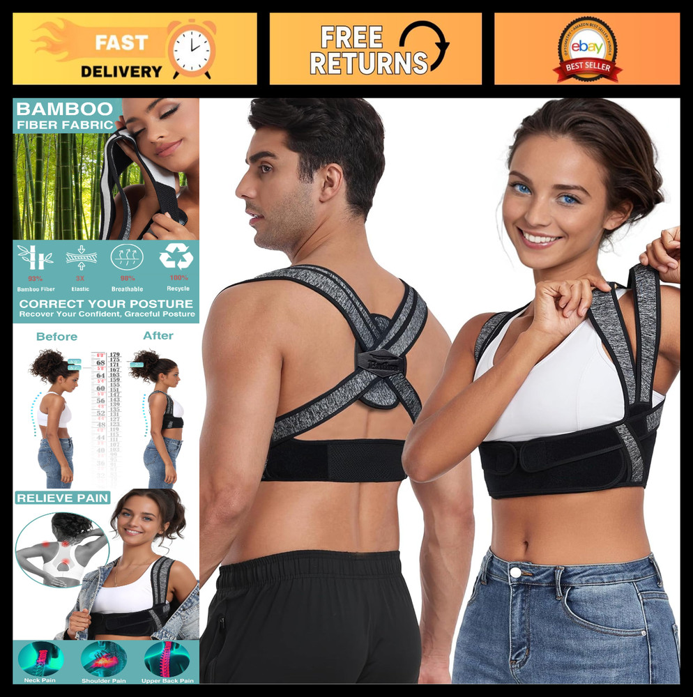 Posture Corrector for Men & Women – Adjustable Back Straightener, Bamboo Fiber B