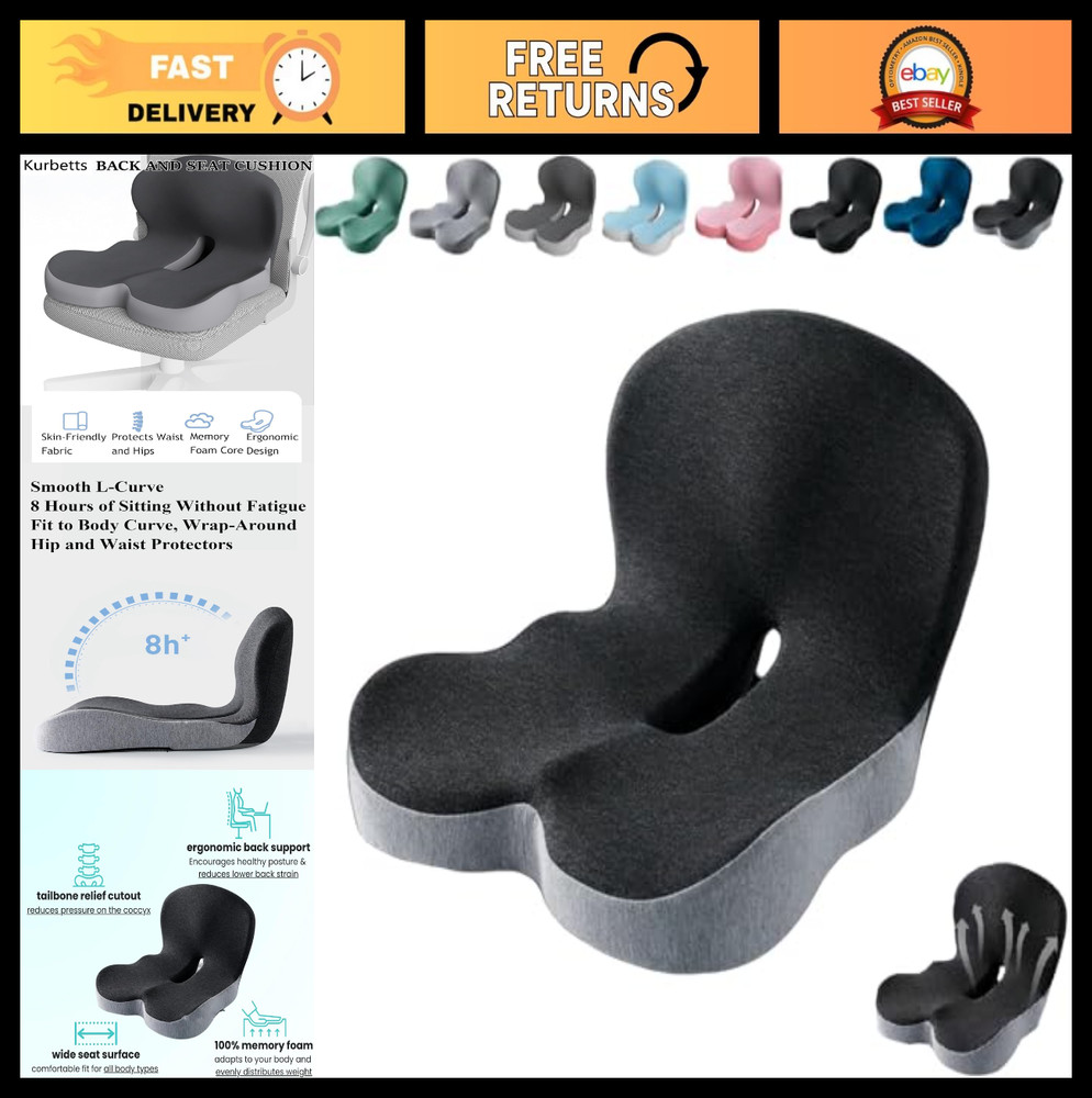 Ergonomic Memory Foam L-Shaped Seat Cushion with Adjustable Strap, Non-Slip Desi