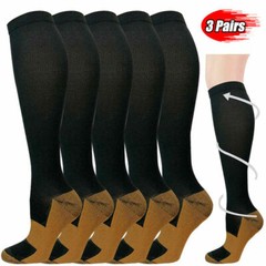 3 Pairs Copper Compression Socks For Knee High 20-30mmHg Energy Support Recover
