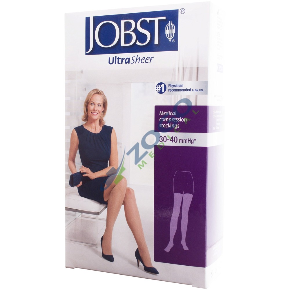 Jobst 30-40 Closed Toe Thigh High Stockings w/ Silicone Lace Band – Anthracite